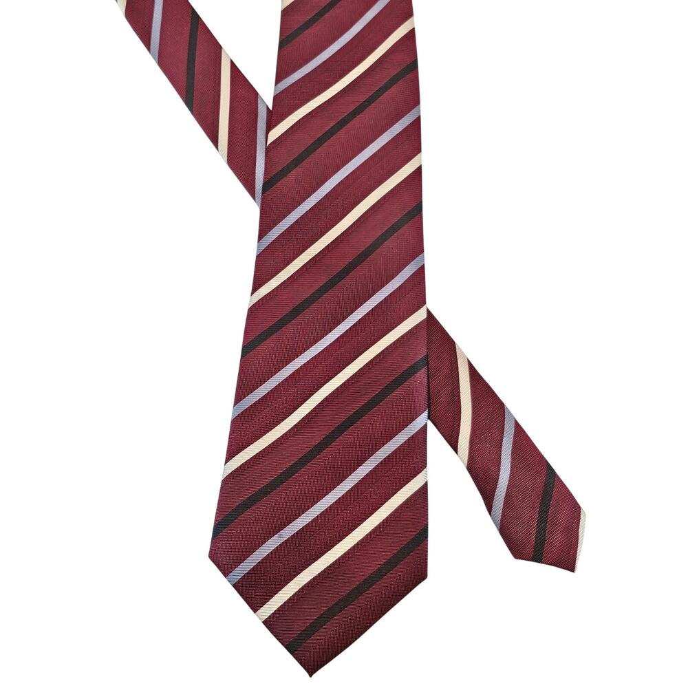 Bijoux Terner Genuine Silk Striped Necktie Red Black Gray Mens Tie 62” 4”